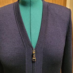 St. John Basics by Marie Gray, Navy Santana Knit with Signature Buttons, Size 8